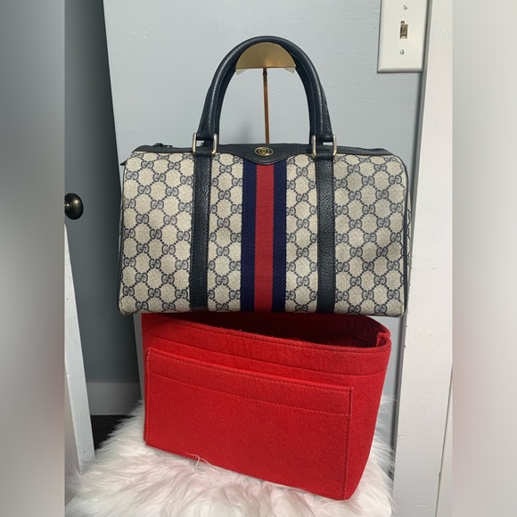 Authentic Gucci Sherry Line navy blue Ophidia Boston bag speedy bag - Picture 1 of 17